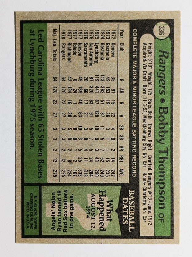1979 Topps #336 Bobby Thompson RC (EX)