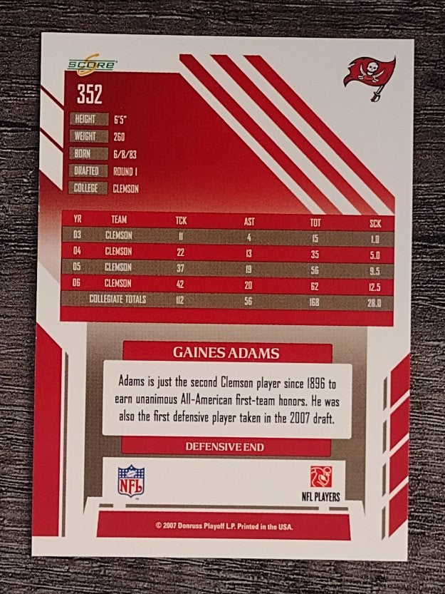 2007 Score #352 Gaines Adams RC