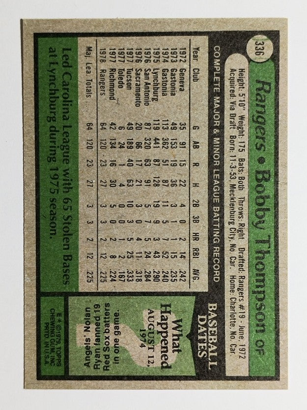 1979 Topps #336 Bobby Thompson RC (EXMT)