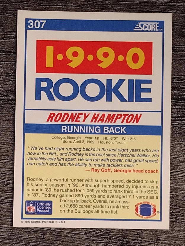 1990 Score #307 Rodney Hampton RC