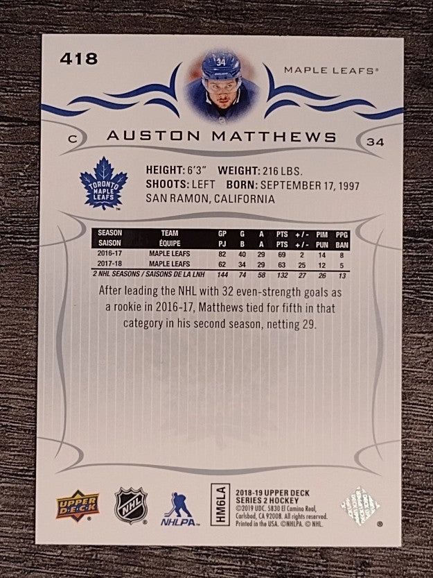 2018-19 Upper Deck #418 Auston Matthews