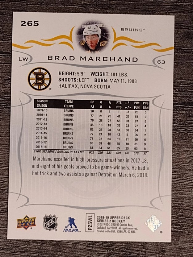 2018-19 Upper Deck #265 Brad Marchand