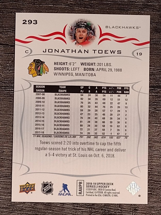 2018-19 Upper Deck #293 Jonathan Toews