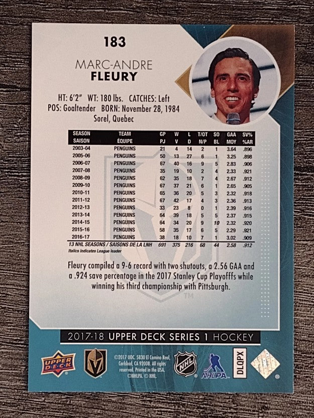 2017-18 Upper Deck #183 Marc-Andre Fleury