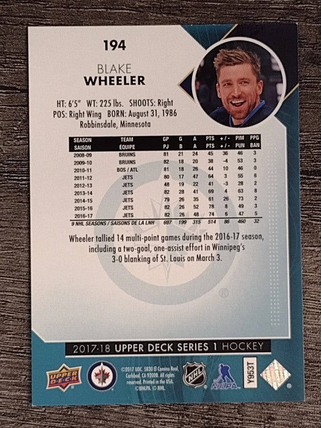 2017-18 Upper Deck #194 Blake Wheeler