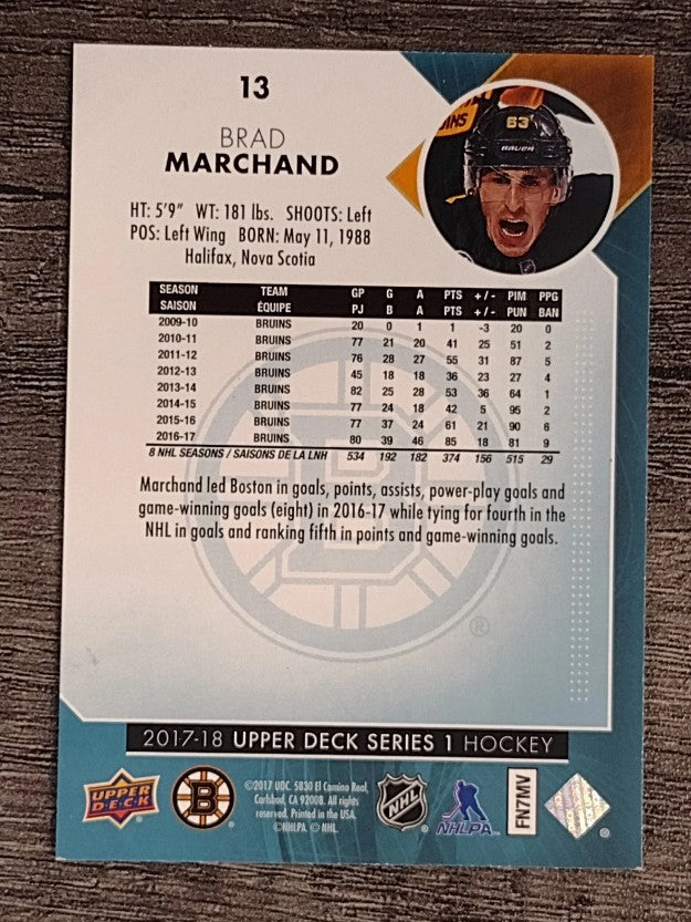 2017-18 Upper Deck #13 Brad Marchand