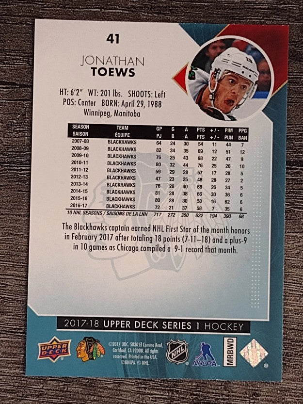 2017-18 Upper Deck #41 Jonathan Toews