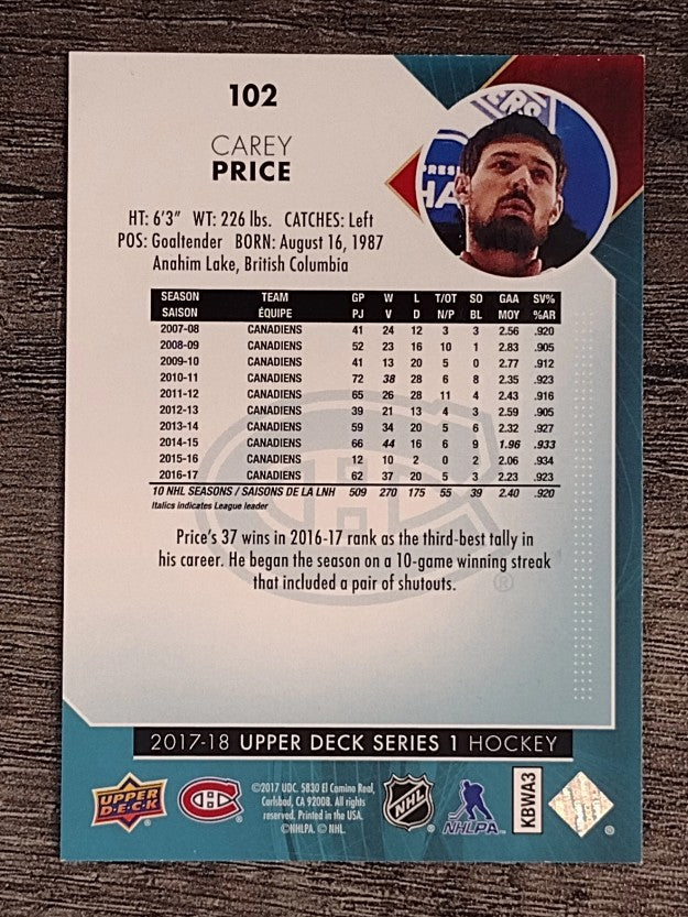 2017-18 Upper Deck #102 Carey Price
