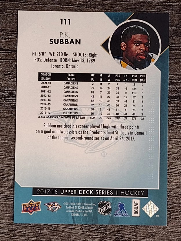 2017-18 Upper Deck #111 P.K. Subban