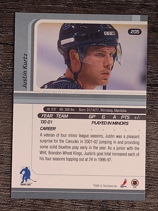 2001-02 BAP Signature Series #205 Justin Kurtz RC