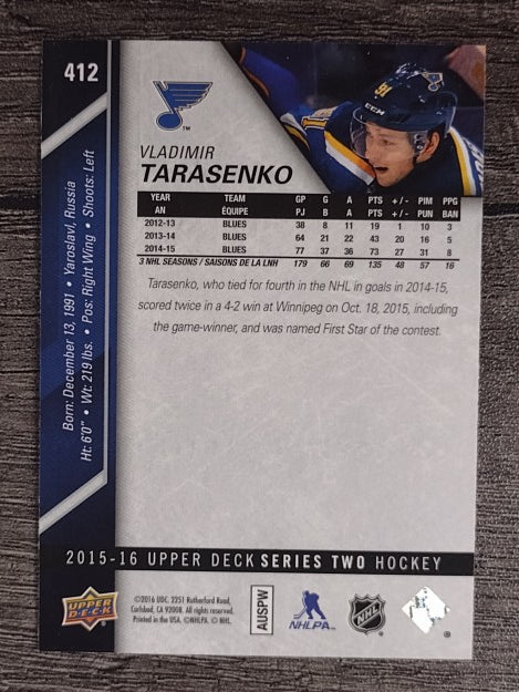 2015-16 Upper Deck #412 Vladimir Tarasenko