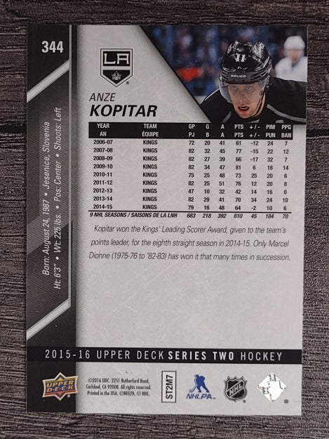 2015-16 Upper Deck #344 Anze Kopitar