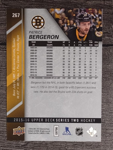 2015-16 Upper Deck #267 Patrice Bergeron