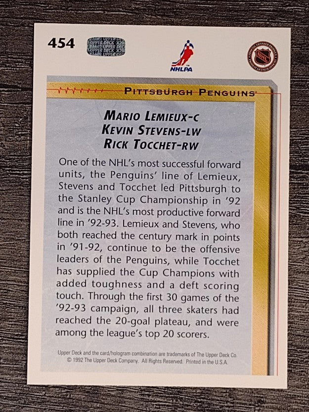 1992-93 Upper Deck #454 Penguins LL/Mario Lemieux/Kevin Stevens/Rick Tocchet