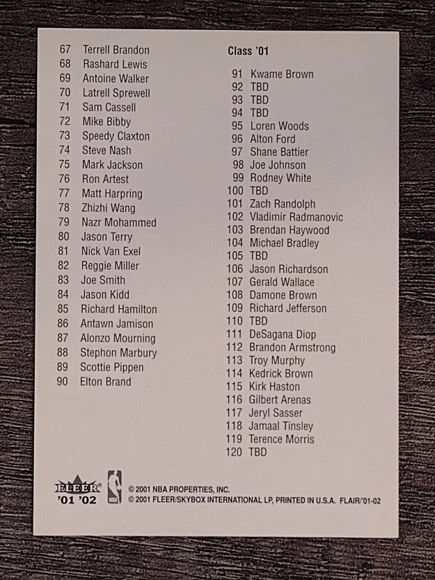 2001-02 Flair #NNO Checklist 1-120