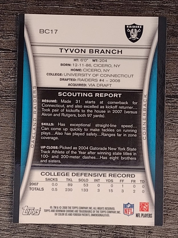 2008 Bowman Chrome #BC17 Tyvon Branch RC