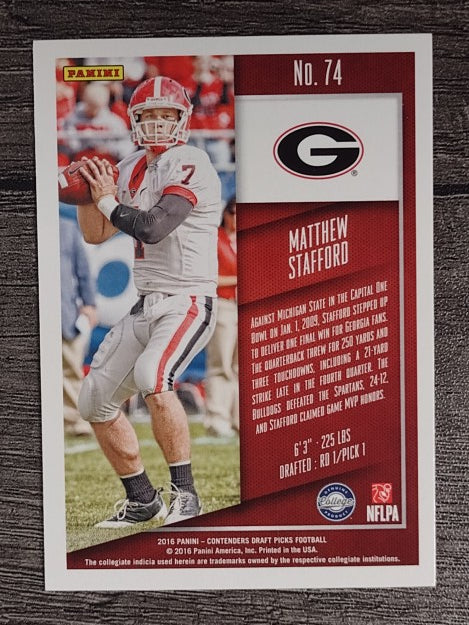 2016 Panini Contenders Draft Picks #74 Matthew Stafford