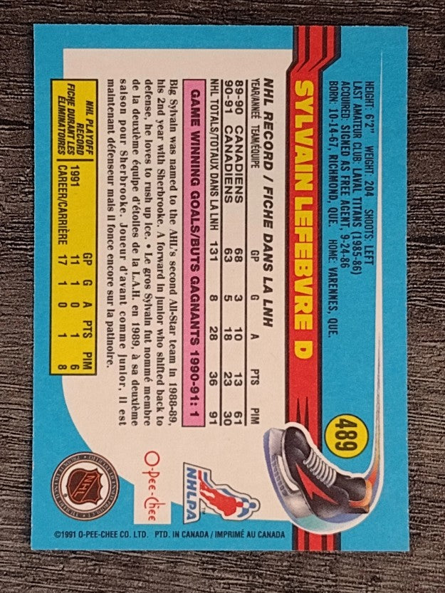 1991-92 O-Pee-Chee #489 Sylvain Lefebvre