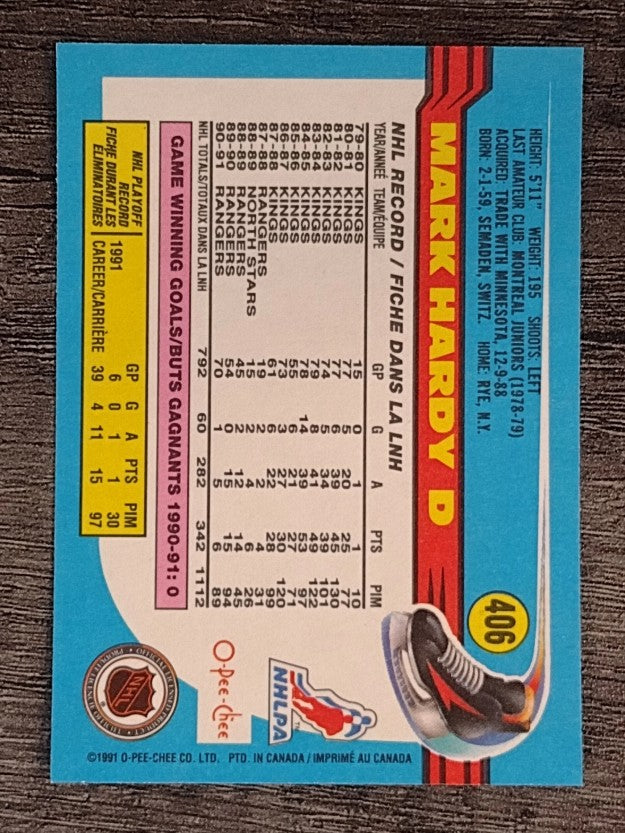 1991-92 O-Pee-Chee #406 Mark Hardy