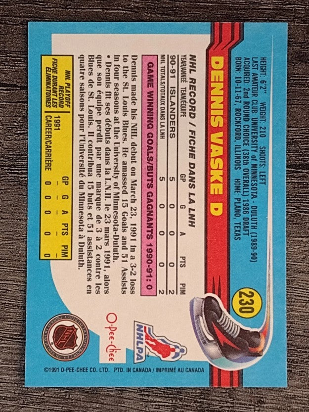 1991-92 O-Pee-Chee #230 Dennis Vaske