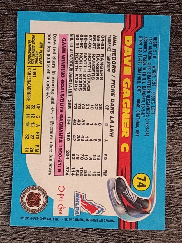 1991-92 O-Pee-Chee #74 Dave Gagner