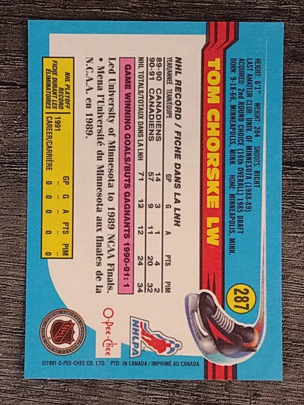 1991-92 O-Pee-Chee #287 Tom Chorske