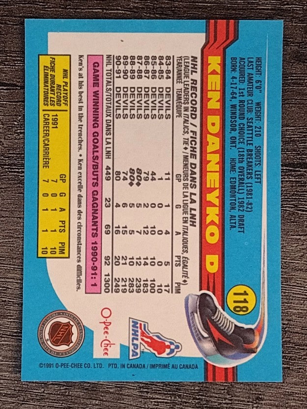1991-92 O-Pee-Chee #118 Ken Daneyko