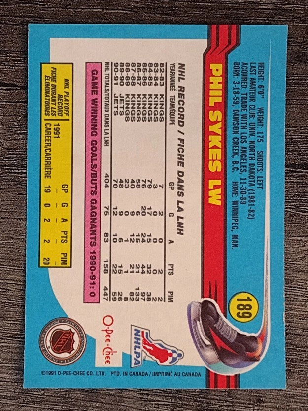 1991-92 O-Pee-Chee #189 Phil Sykes