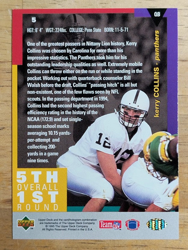 1995 Collector's Choice #5 Kerry Collins RC