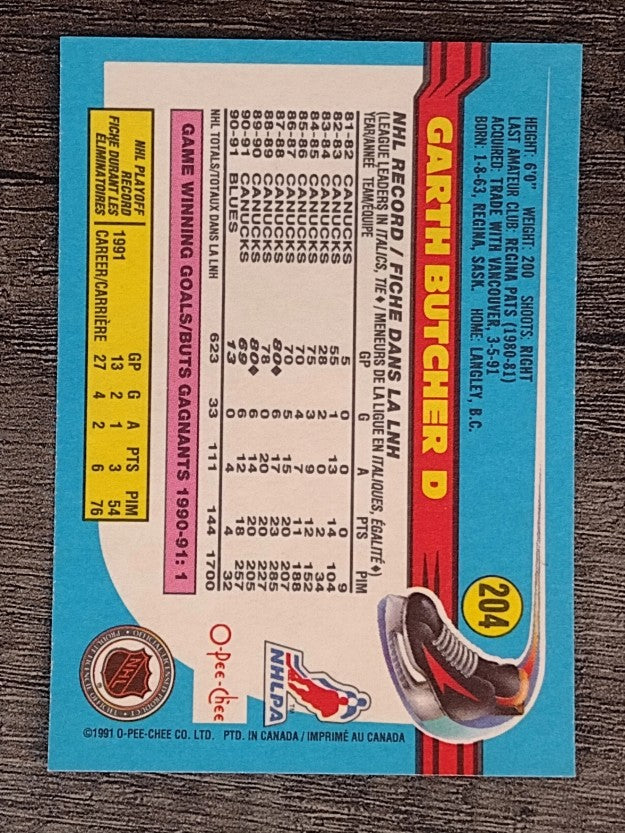1991-92 O-Pee-Chee #204 Garth Butcher