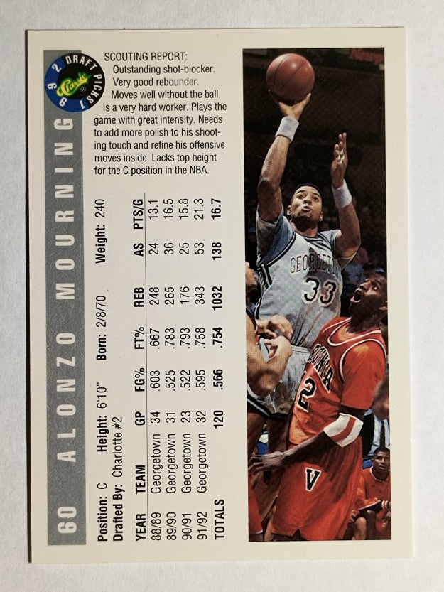 1992 Classic #60 Alonzo Mourning