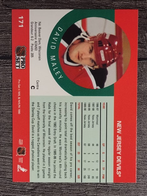1990-91 Pro Set #171A David Maley ERR RC/Listed as C on back
