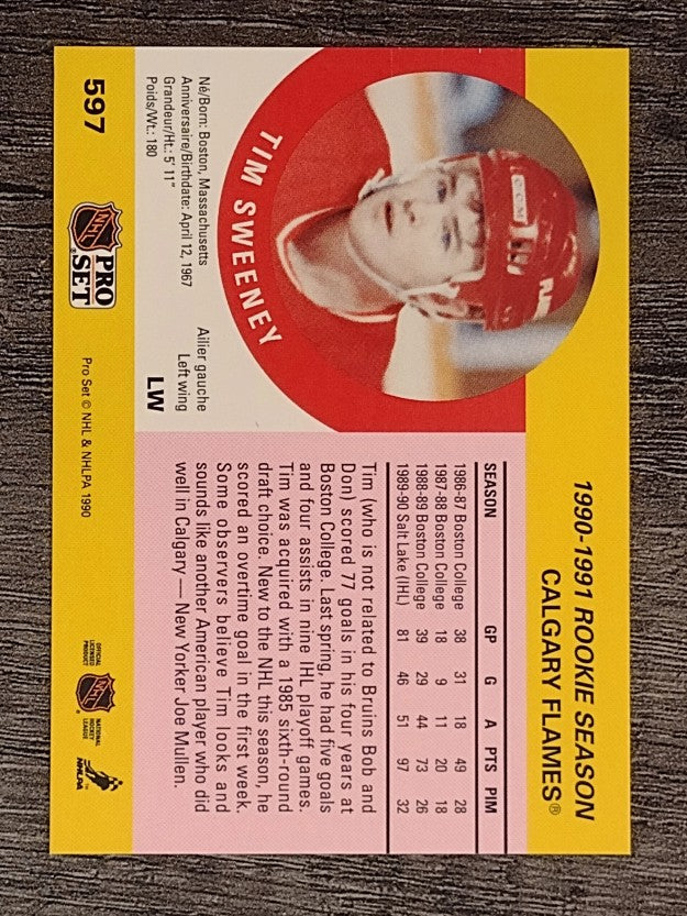 1990-91 Pro Set #597 Tim Sweeney RC