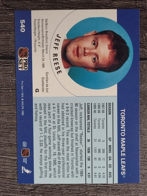 1990-91 Pro Set #540 Jeff Reese RC