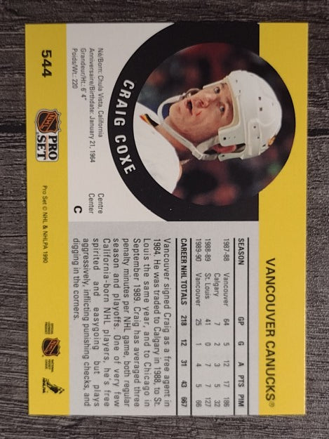 1990-91 Pro Set #544 Craig Coxe RC
