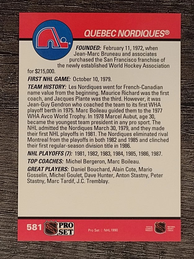 1990-91 Pro Set #581 Quebec Nordiques Logo