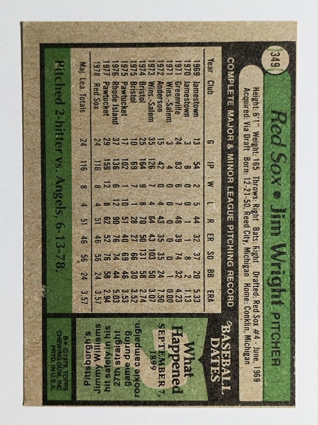 1979 Topps #349 Jim Wright RC (EX)