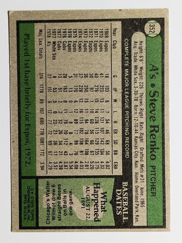 1979 Topps #352 Steve Renko (VGEX)