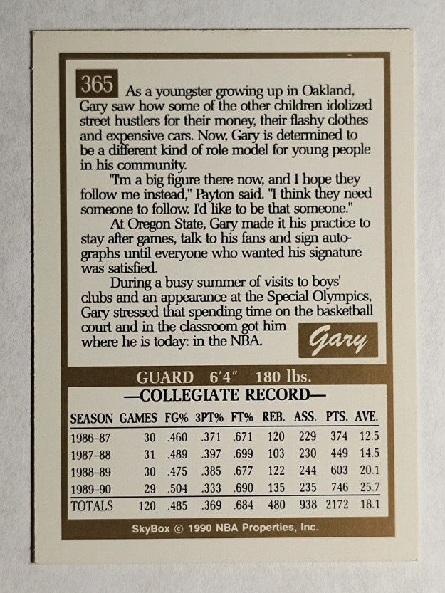 1990-91 SkyBox #365 Gary Payton RC