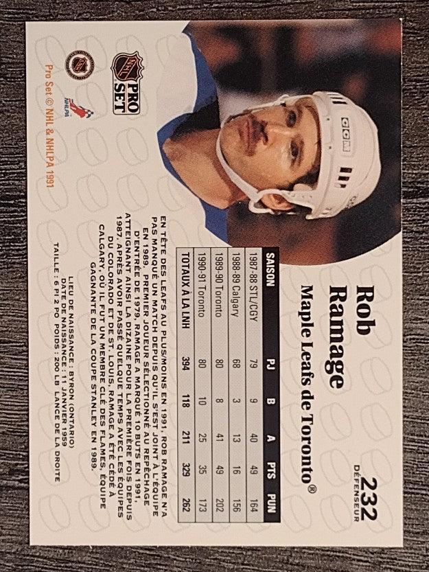 1991-92 Pro Set French #232 Rob Ramage