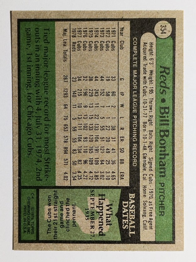 1979 Topps #354 Bill Bonham (EX)