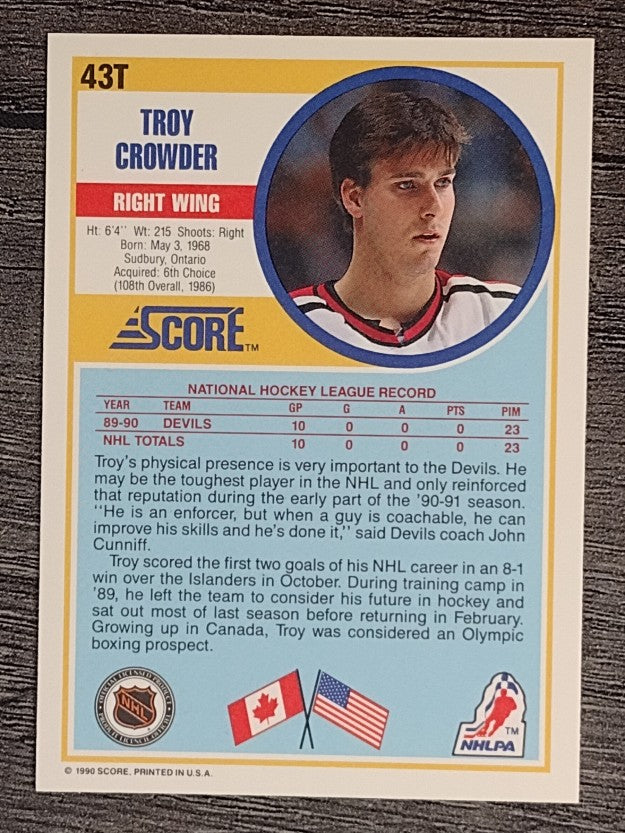 1990-91 Score Rookie Traded #43T Troy Crowder RC