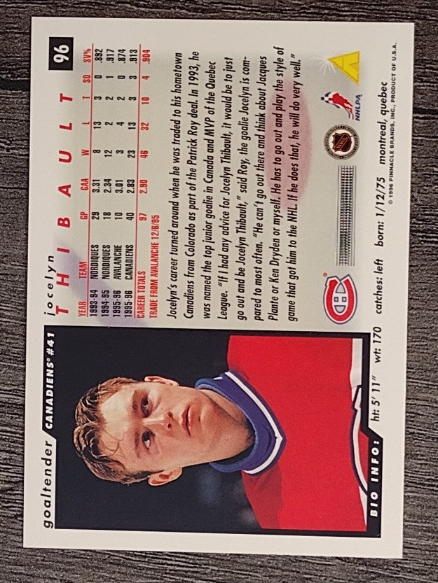 1996-97 Score #96 Jocelyn Thibault