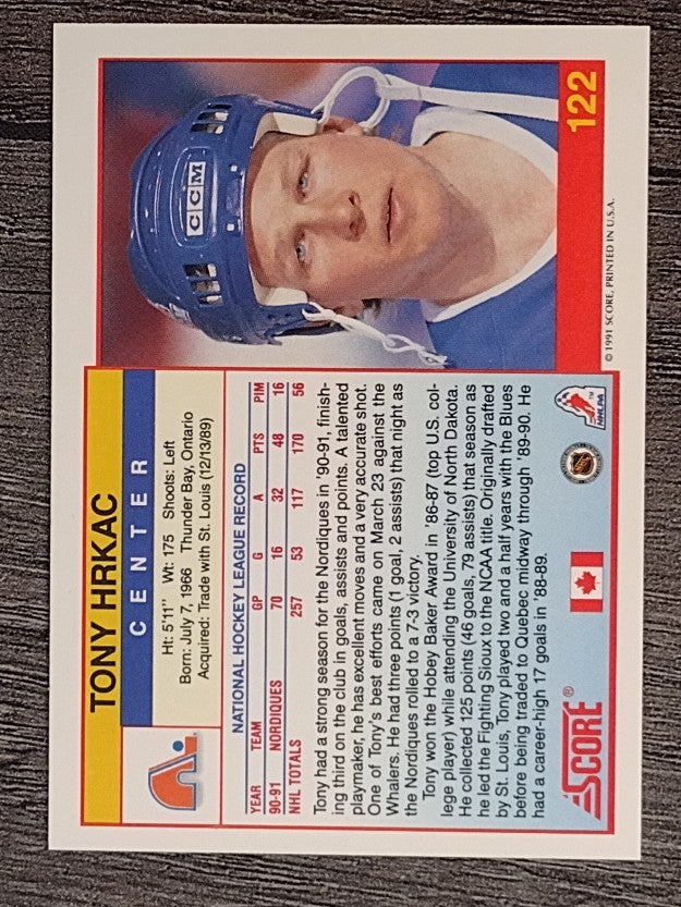 1991-92 Score Canadian English #122 Tony Hrkac