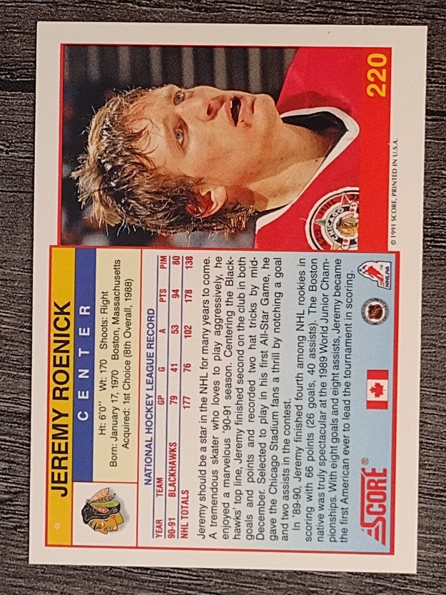 1991-92 Score Canadian English #220 Jeremy Roenick