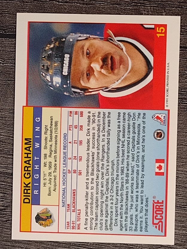 1991-92 Score Canadian English #15 Dirk Graham