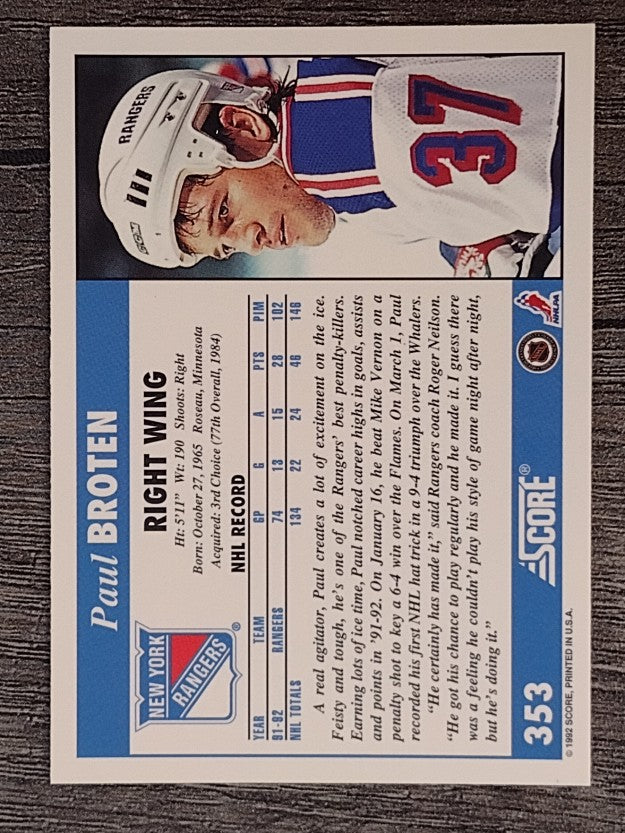 1992-93 Score #353 Paul Broten