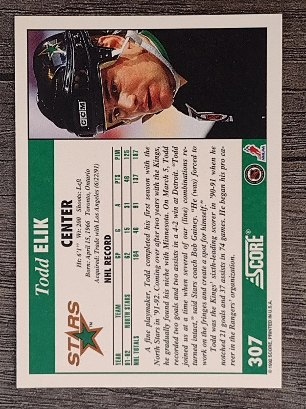 1992-93 Score #307 Todd Elik