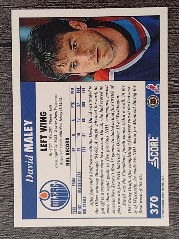 1992-93 Score #370 David Maley