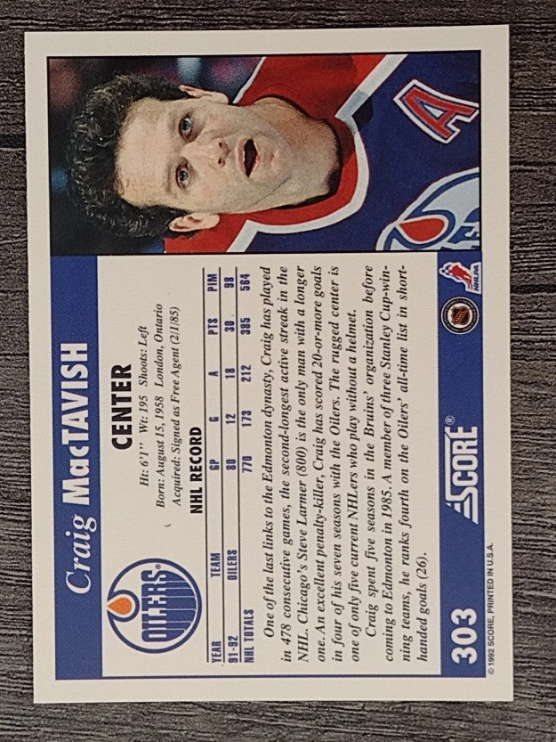 1992-93 Score #303 Craig MacTavish